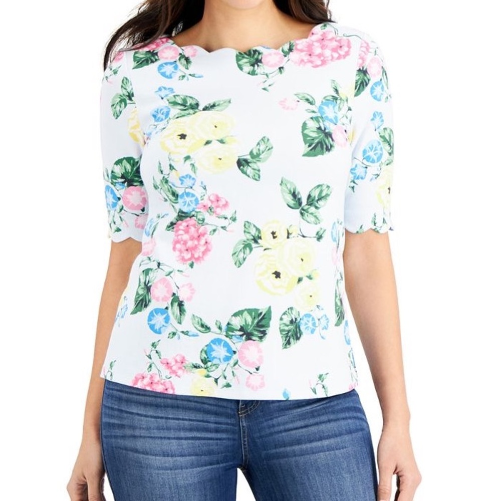 Charter Club Scalloped Floral Top NEW WITH TAGS, Size Petite XL
